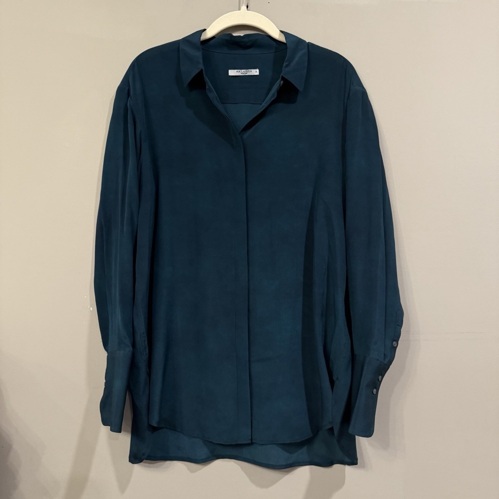 MM Lafleur Dark Green Tie Dye Silk Blouse Medium